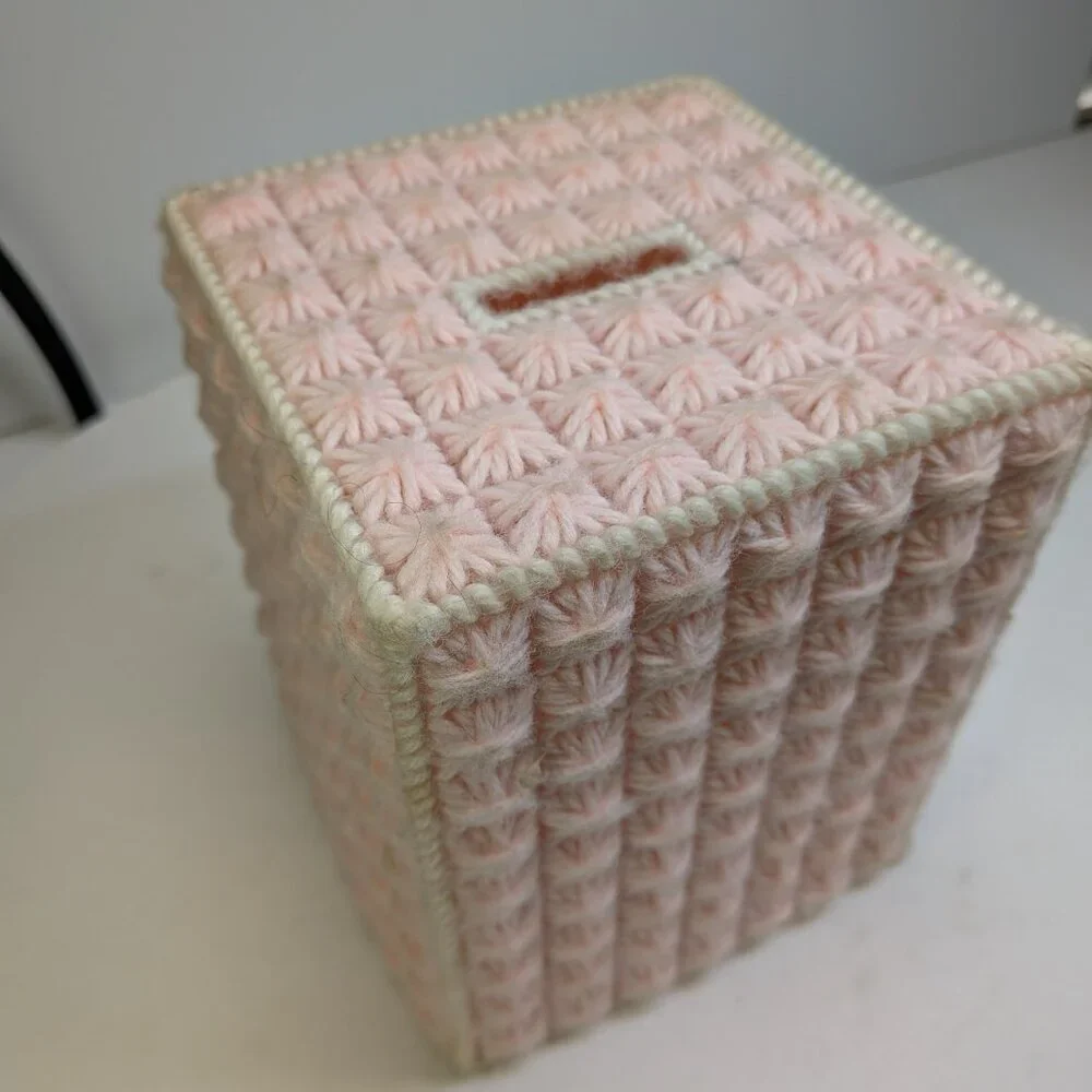 Vintage Pink plastic canvas tissue box cover